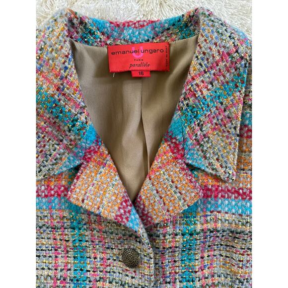 NWT Emanuel Ungaro Paris Parallele Tweed wool blazer 90's vintage 16 XL - Picture 12 of 16